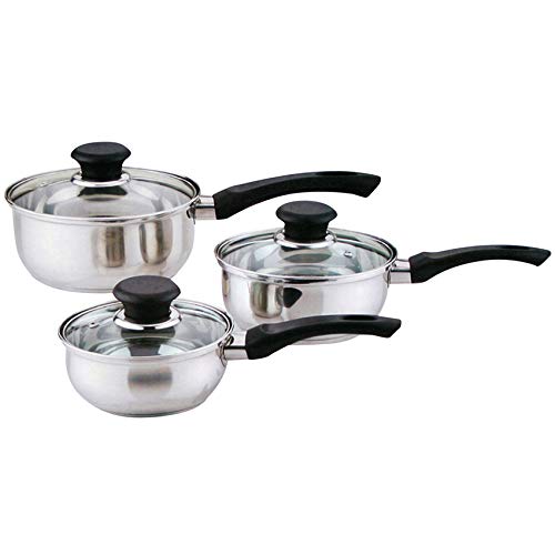 6 Pcs Stainless Steel Saucepan Essential Cookware Set with Glass Lids & Sturdy Handles Pot Prima Kitchen Cook Home Chef Cooking Sauce Pan Housewarming Gifts UK Free P&P