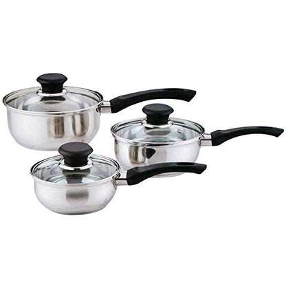 6 Pcs Stainless Steel Saucepan Essential Cookware Set with Glass Lids & Sturdy Handles Pot Prima Kitchen Cook Home Chef Cooking Sauce Pan Housewarming Gifts UK Free P&P