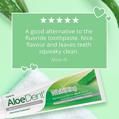 Aloe Dent Whitening Aloe Vera Toothpaste Fluoride Free, Natural Action, Vegan, Cruelty Free , SLS Free, Naturally White, Healthy Gums , 100 ml, packaging may vary