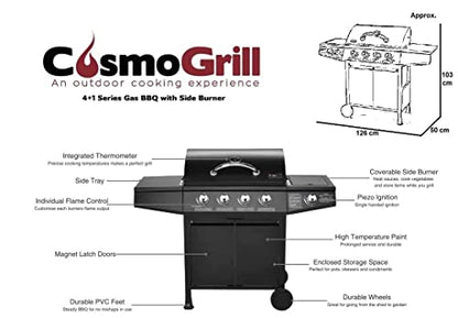CosmoGrill 4+1 Series Gas BBQ with Side Barbecue Burner and Storage (4+1 BBQ with Cover)