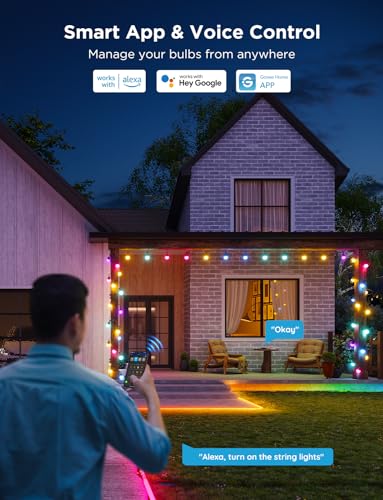 - Govee Smart Outdoor String Lights | 30M | RGBIC Outdoor Lights with Dimmable Warm White LED Bulbs -