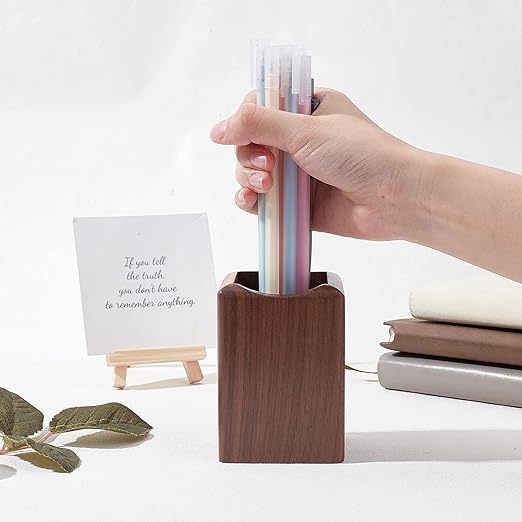 - SHOPUKASA 2 Pack Wood Pen Pencil Holder Stand | Multi Purpose Natural Wood Pencil Cup Desk Organizer | (2 Pack Walnut Color) -