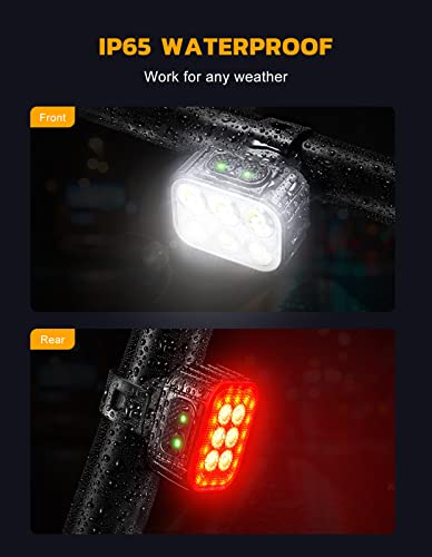 CIRYCASE Bike Lights Set Super Bright, USB Rechargeable Bike Light with Spot & Flood Beam, IP65 Waterproof Cycle Lights for Night Riding, DIY 2 x 4 + 2 x 6 Lighting Modes Bike Lights Front and Back