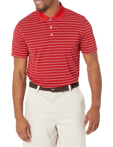 Amazon Essentials Men's Slim-Fit Quick-Dry Golf Polo Shirt, Red White Stripes, M