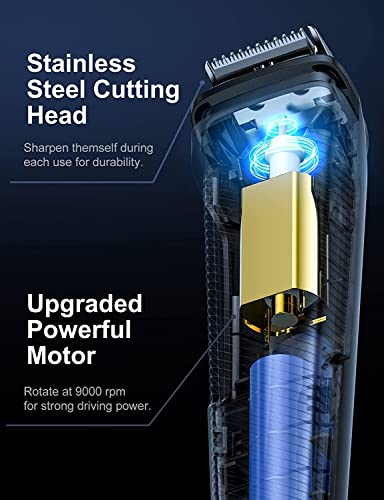Beard Trimmer Hair Clippers Men, Nose & Ear Trimmer, 9-in-1 Body Groomer Men Kit, Cordless Rechargeable Hair Clippers with 7 Limit Combs, Stainless Steel Blades,Extra Long Life Beard&Hair Grooming Kit