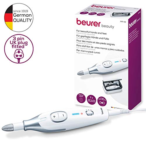 Beurer MP42UK Pedicure and Manicure Set, Electric Nail File with 7 High-Quality Attachments, LED Precision Light, Fast Rotation (2500-4600rpm), UK Plug and Storage Bag