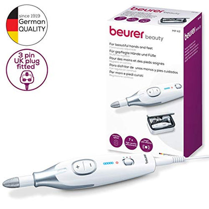 Beurer MP42UK Pedicure and Manicure Set, Electric Nail File with 7 High-Quality Attachments, LED Precision Light, Fast Rotation (2500-4600rpm), UK Plug and Storage Bag