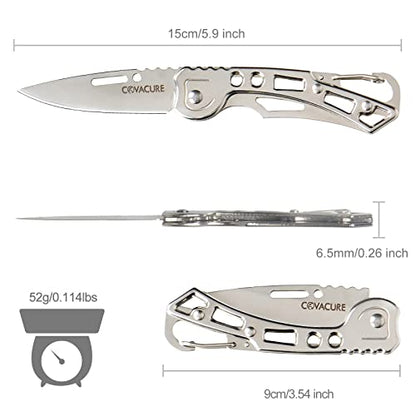 COVACURE UK Legal Non-Locking Pocket Knife with Silver Skeletonized Handle 2.4" Blade with Carabiner Clip