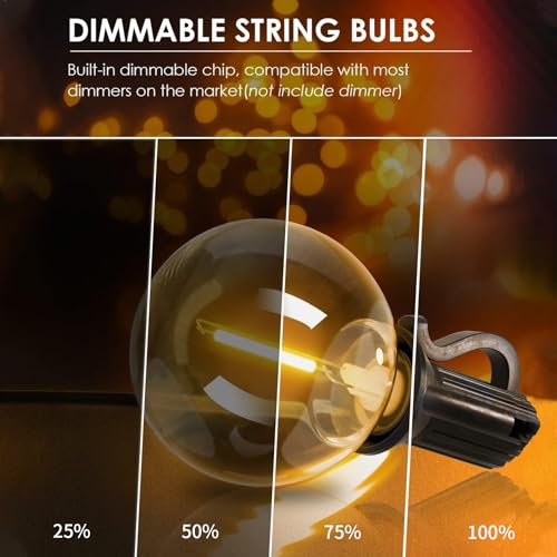 - Yuusei Festoon Lights Outdoor 150Ft, LED Outdoor Mains Powered Waterproof Garden Lights with 75+2 Shatterproof Plastic G40 Bulbs