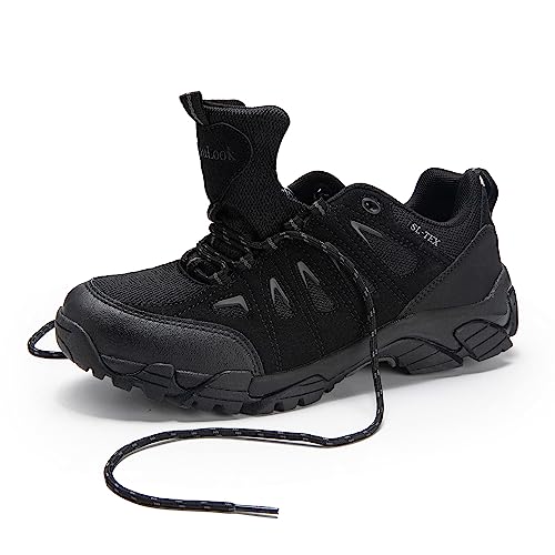 - SHULOOK Walking Shoes | Mens Waterproof Hiking Shoes | Non Slip | Lightweight |  Black/Grey -