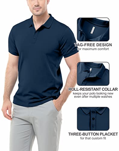 33,000ft Men's Polo Shirt Short Sleeve T-Shirt Golf Polo Moisture Wicking Polos Quick Drying Polos Outdoor Sports Athletic Tennis Performance Breathable T-Shirt for Golf Tennis Work Dark Blue M