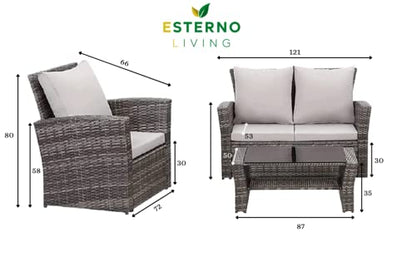 - Mixed Grey Outdoor Rattan Garden Furniture Set | Grey Cushions Luxury 4 Seater Sofa with Chairs and Coffee Table -