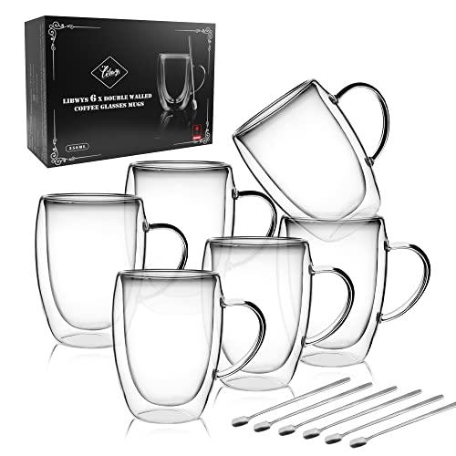 - LIBWYS 6 Pack Double Walled Coffee Cups Glasses Mugs | Cappuccino Latte Tea Cups with Handle -