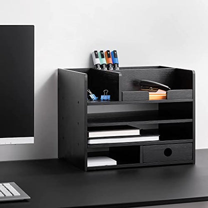 - Navaris Bamboo Desk Organiser  | Wooden Desktop Storage Drawers and Compartments -
