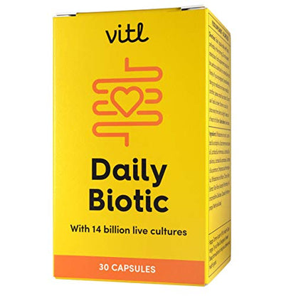 - Vitl Daily Biotic with 9 Probiotic Strains - 30 Vegan Capsules - Probiotic with a Complex Blend of Gut Friendly Bacteria -