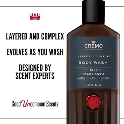 CREMO - Reserve Collection Palo Santo Body Wash For Men - Luxury Fragrance Shower Gel - 473ml