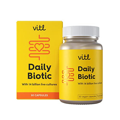 - Vitl Daily Biotic with 9 Probiotic Strains - 30 Vegan Capsules - Probiotic with a Complex Blend of Gut Friendly Bacteria -