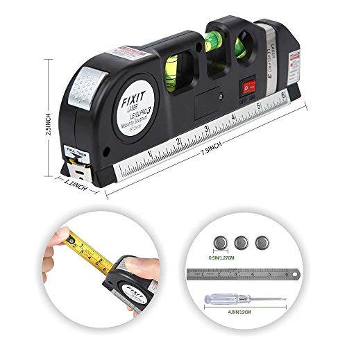 - Spirit Level | Laser Measure Multipurpose | Laser Level Spirit Level | Standard Metric Ruler Laser Measuring Tape 8ft/2.5M -