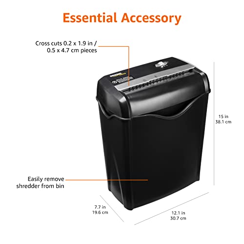 Amazon Basics 5-6 Sheet Cross Cut Paper and Credit Card Shredder with 14.3L Bin for Business & Home Office Use with Reverse Function, Black