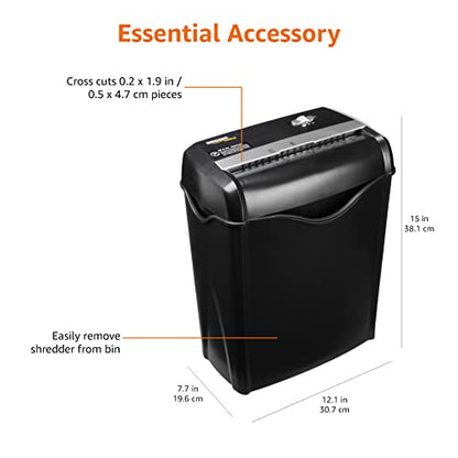 Amazon Basics 5-6 Sheet Cross Cut Paper and Credit Card Shredder with 14.3L Bin for Business & Home Office Use with Reverse Function, Black