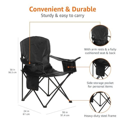 Amazon Basics Camping Chair with Cooler, Black (Padded) - XL