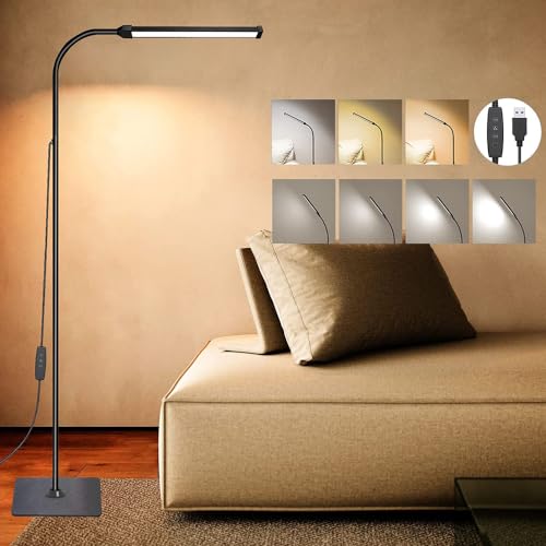 - LED Floor Lamp Bright Floor Light | Dimmable Black Reading Floor Lamp | Adjustable Floorlamp -