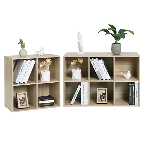 - WOLTU Bookcase, Oak Book Shelf 6 Storage Cubes Unit, Freestanding Bookcases for Living Room, Bedroom