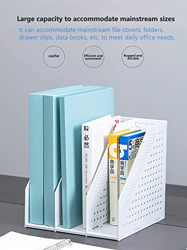 Deli A4 File Holder Folding Bookshelf,1 Year Warranty,4 Vertical Compartments magazine file holder,Desk Organizer Document Folder for Office Organization and Storage (Light gray)