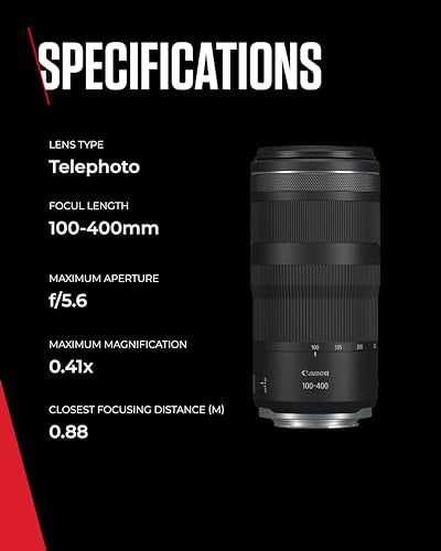 Canon RF 100-400mm F5.6-8 IS USM Lens - Telephoto Zoom Lens | 5.5-stop Optical Image Stabilizer | Sports and Wildlife Photography | Canon EOS R Series Compatible