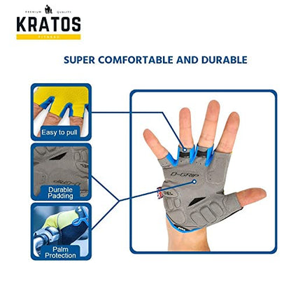 - Kratos Fingerless Cycling Gloves for Men and Women | Shock Absorbing Gel Padded Mountain Bike Gloves -