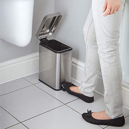 BLACK+DECKER BXBNOOO5E 5L Metallic Grey Pedal Bin with Soft Close Lid, Stainless Steel, 30cm x 14cm x 29cm (Packaging may vary)