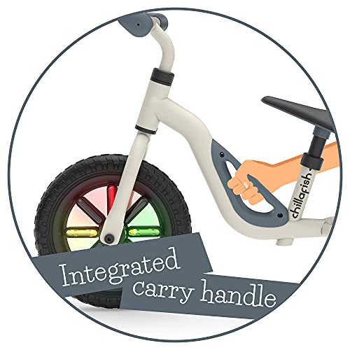 Chillafish Charlie Glow balance bike - Beige & White | Kids cycle with Light-up wheels | Carry handle | Adjustable Seat and Handlebar | Puncture-proof 10-inch Wheels | Toddlers 18-48 months