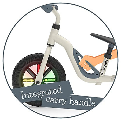 Chillafish Charlie Glow balance bike - Beige & White | Kids cycle with Light-up wheels | Carry handle | Adjustable Seat and Handlebar | Puncture-proof 10-inch Wheels | Toddlers 18-48 months