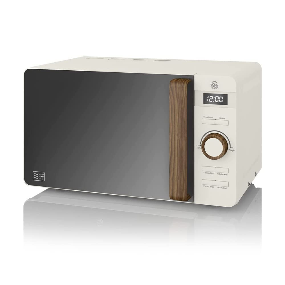 - Swan Nordic LED Digital Microwave with Glass Turntable | 6 Power Levels & Defrost Setting | 20L | 800W | White -