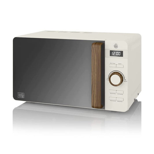 - Swan Nordic LED Digital Microwave with Glass Turntable | 6 Power Levels & Defrost Setting | 20L | 800W | White -