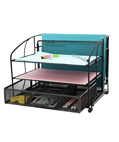 - EXERZ Mesh Desk Organiser Office Supplies | 3 Trays/Desktop File Holder -