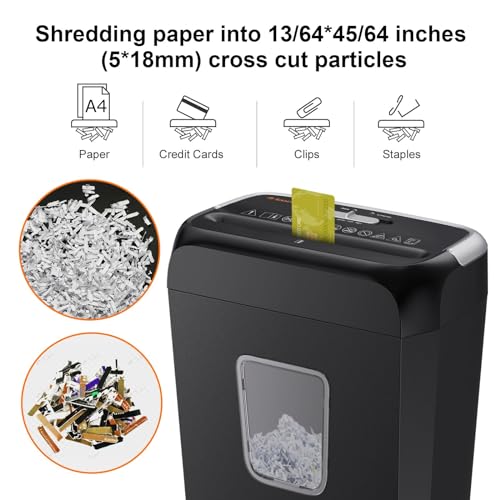Bonsaii 6 Sheet Cross Cut Paper Shredder, Shreds Credit Cards, Staples, and Clips, Paper Shredder for Home & Small Office Use, Portable Handle Design, 13L Bin (C237-B Upgrade Version)