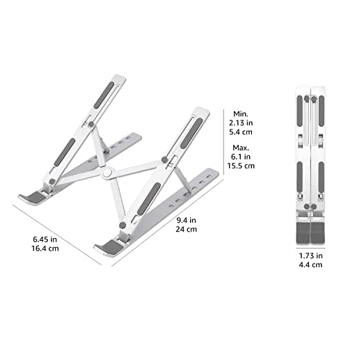 Amazon Basics Laptop Stand with 6-Angle Adjustment, For Laptops 10 (25.4 cm) - 15.6 Inches (39.6 cm), Silver