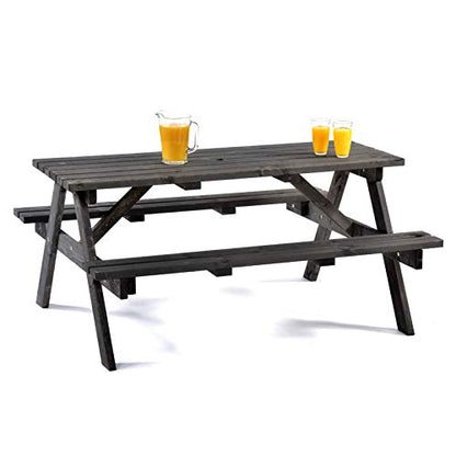 BrackenStyle Chester 6 Seat Picnic Table - A Frame Pub Bench Outdoor Garden Seating - 150cm Length (Dark Grey)