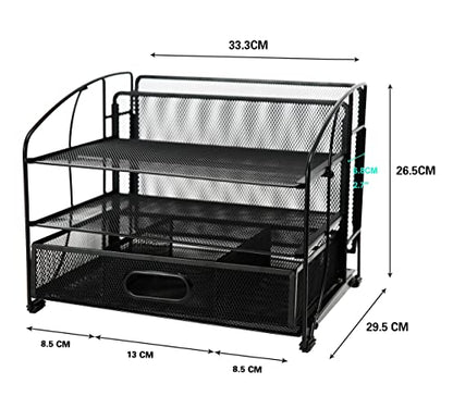 - EXERZ Mesh Desk Organiser Office Supplies | 3 Trays/Desktop File Holder -