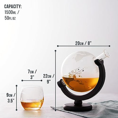 - Oak & Steel | 1500ml World Globe Whiskey Decanter Set -