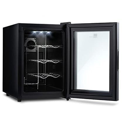 Barcool VINO12 – Table-Top Wine Fridge Black | 5-18°C | Wine Cooler | LED + Digital Display | Glass Door Drinks Cellar | Single-Zone
