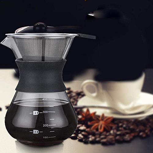 - YunNasi Pour Over Coffee Maker Glass Hand Drip Coffee Brewer Set Coffee Filter Jug with Permanent Filter (400ml)