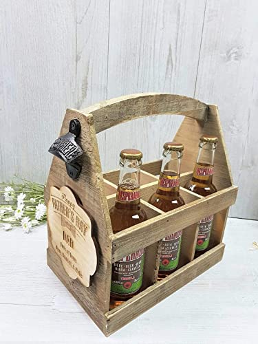 - Personalised Beer Crate with Bottle Opener | Vintage Wooden Beer Caddy -