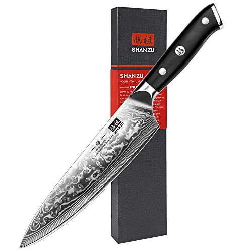 - SHAN ZU Japanese Chef Knife 8 Inch | Damascus Kitchen Knife | 67 Layers High Carbon Damascus Steel -
