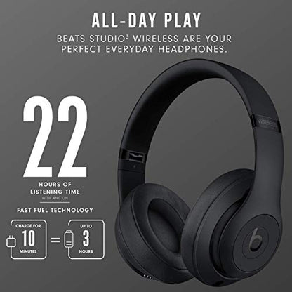 beats Studio3 Wireless Noise Cancelling Over-Ear Headphones - Apple W1 Headphone Chip, Class 1 Bluetooth, Active Noise Cancelling, 22 Hours Of Listening Time - Matte Black