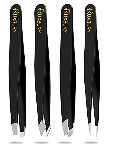 - Ruxbury 4pcs Tweezers | For Facial Hair | Professional Stainless Steel -