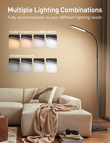 - Sympa LED Floor Lamp | Dimmable Standing Tall Pole Light | 4 Color Temperatures, 4 Brightness Levels | Touch Control | Black -