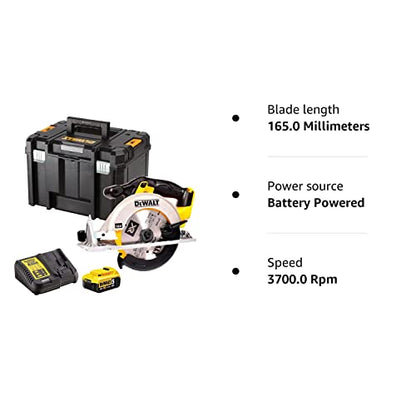 Dewalt DCS391N 18V 165mm Premium Circular Saw with 1 x 5.0Ah Battery & Charger in Case