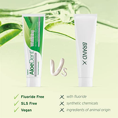 Aloe Dent Whitening Aloe Vera Toothpaste Fluoride Free, Natural Action, Vegan, Cruelty Free , SLS Free, Naturally White, Healthy Gums , 100 ml, packaging may vary